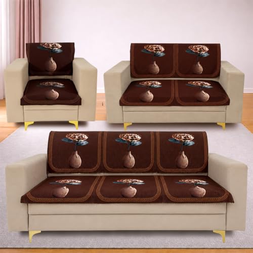 Image of Homerz Premium 'Luxe Series' Holland Velvet Sofa Cover | Smooth Finish | Anti-Skid Fleece Backing | Soft Touch Couch Protector for Living Room (Vase, 6 (3+2+1) Seater, Seat Cover with Backrest)