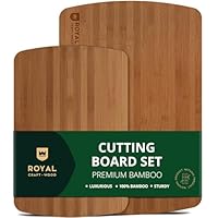 ROYAL CRAFT WOOD Wooden Cutting Boards for Kitchen Meal Prep & Serving - Bamboo Wood Serving Board Set with Deep Juice Groove Side Handles - Charcuterie & Chopping Butcher Block for Meat