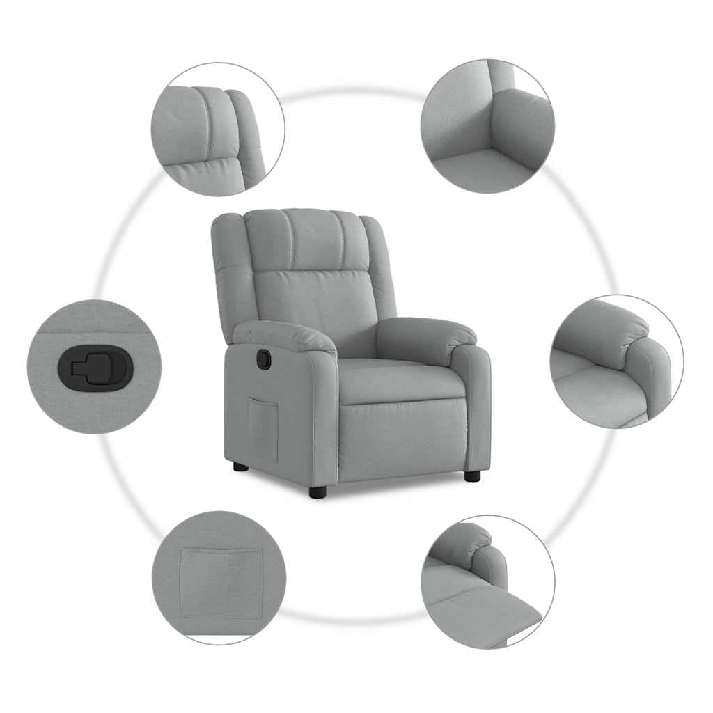 vidaXL Sillón Reclinable, Silla con Respaldo Reposabrazos, Sillón de Relax Descanso TV, Asiento Ajustable para Ancianos, Tela Gris Claro