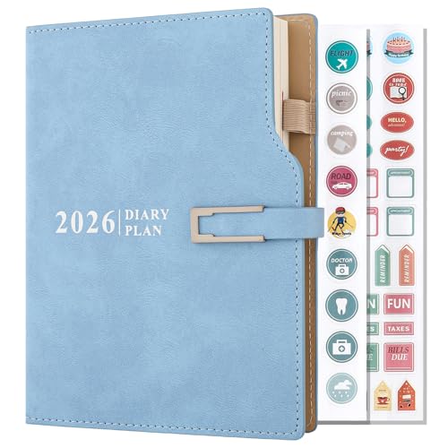 Academic Diary 2026 Day per Page A5, Appointment Mid Year Diary 2026 Page a Day,12 Months Agenda Daily Monthly Planner for School Family Work (Blue)