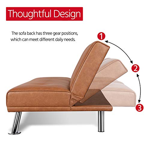 Yaheetech Modern Faux Leather Futon Set Convertible Recliner Sleeper