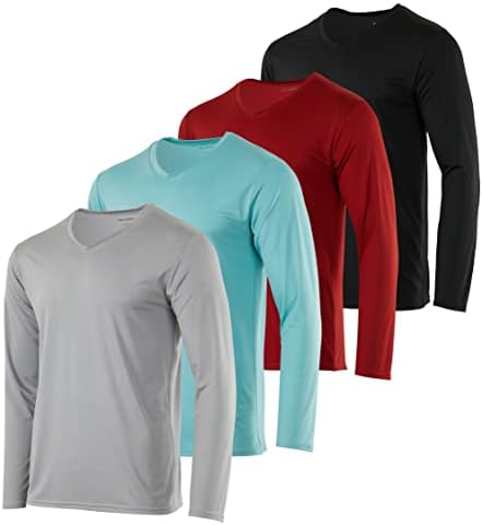 4 Pack: Mens Long Sleeve V Neck Shirt Top Shirts for Men T Shirt Tee Workout Rash Guard Quick Dry Fit Gym Tees Athletic Active Compression Work Casual Exercise Running Sports - Set 9,M