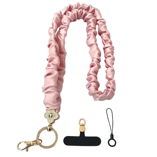 Image of Jpaklpe Scrunchie Lanyard with Badge Holder for Women and Teacher- Stretchy Retractable Keychain Lanyard for ID Badges and Keys(3, pink)
