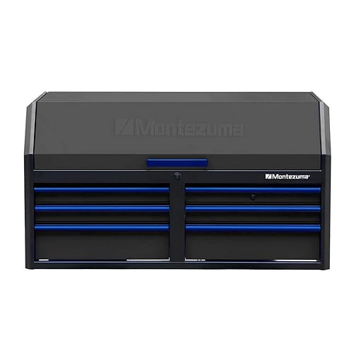 Montezuma Caja de herramientas  Caja de herramientas de 56 x 24 pulgadas con múltiples tomas de corriente y acabado de recubrimiento en polvo negro