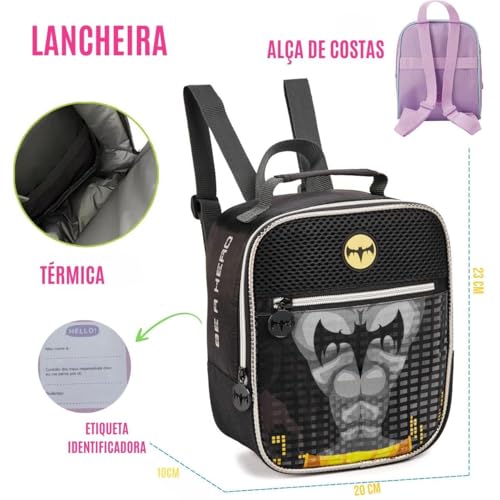 Kit Escolar Infantil P/Meninos, Lancheira Térmica, Garrafinha e Sanduicheira, Estampa de Personagem,