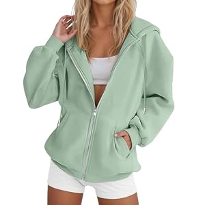 Sweatjacke Damen mit Kapuze Zipper Hoodie Oversize Jacke damen Übergangsjacke Leicht Pullover Y2K Outwear Kapuzenjacke College Sport Sweatshirt Jacke Trainingsjacke Kapuzenpullover für Frauen S-3XL