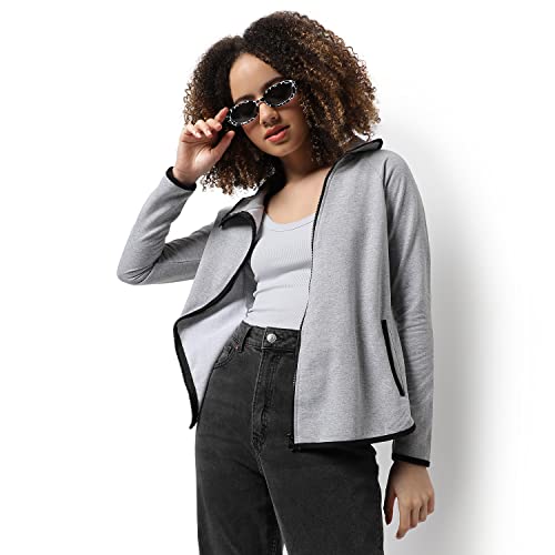 Image of Campus Sutra Women cotton Premium Zipper Hoodie-Grey
