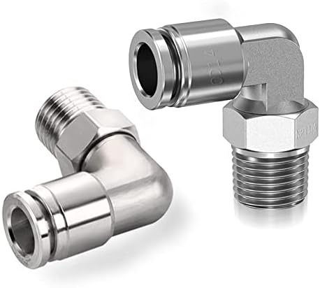 VIGOR 2Pcs Pneumatic Brass Male Elbow 1/4" Tube OD x 1/4" NPT Thread Push to Connect Air Fittings, 90 Degree Quick Connector for Air Suspension Compressor Air Spring Horn