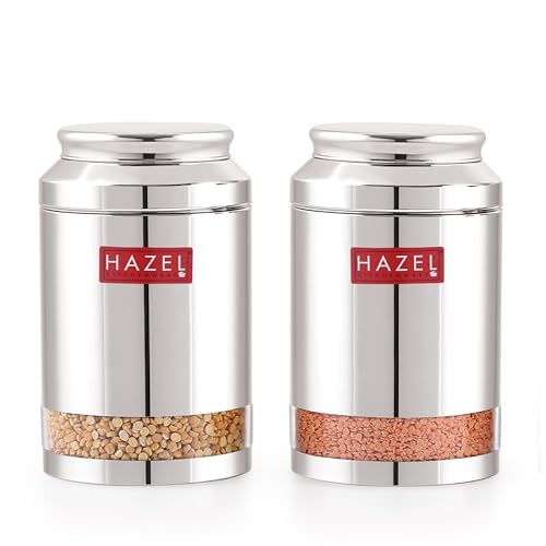 Image of HAZEL Steel Transparent Airtight Jar 3250 ML - Set of 2 | Storage Container for Grains, Pulses & Snacks