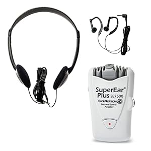 SuperEar Plus SE7500 Personal Sound Amplifier (PSAP), Pocket Sound Amplifier, Headphones & Discreet Earbuds w/Auto Shut off & Case, On/Off Volume Control for Adults, Audiologists, Seniors