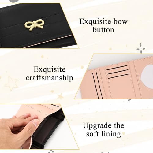 Bow Wallet, A Small Three-Fold Cute Wallets for Women, Made of Leather, Fashionable And Simple, Can Hold Loose Change, Bank Cards, Cash4