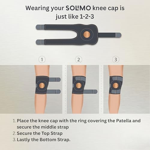 Image of Amazon Brand - Solimo Open Patella Support for Arthritis, Ligament Strain, Joint Comfort & Everyday Stability | Adjustable Compression Knee Wear for Men & Women Universal