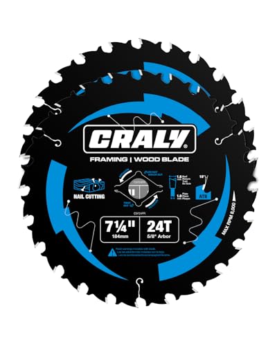 CRALY Kreissägeblatt für Holzschneiden, 19,8 cm, 24 Zähne, 5/8 Zoll Dorn Hartmetallbestückt, dünne Schnittfuge, Black Ice™-Beschichtung, für Sperrholz, MDF, OSB, laminiert, 2er-Pack (C0724FR-2)
