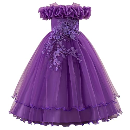 Robe fille mariage et cérémonie à épaules dénudées violet foncé