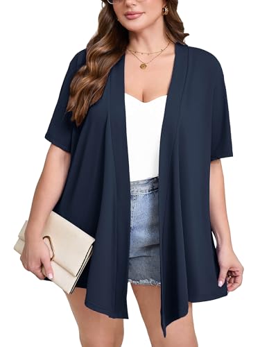 Image of AusLook Women's Plus Size Lightweight Open Front Cardigan 3 /4 Sleeve Cover Ups Shrugs Shawls and Wraps Kimono Jacket Coat