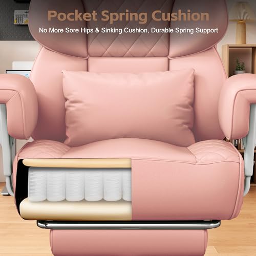 Image of Vonesse Big and Tall Office Chair, Desk Chair with Soft Adjustable Armrests, Ergonomic High Back Gaming Chair with Lumbar Support, Executive Computer Chairs with Footrest (PU Leather, Pink)