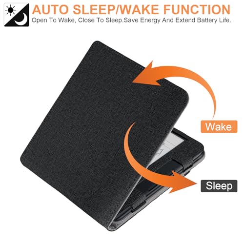 Vakarey for Kobo Libra Colour Case with Pen Holder,Sleep Cover for Kobo Libra 2 Case with Hand Strap,Black