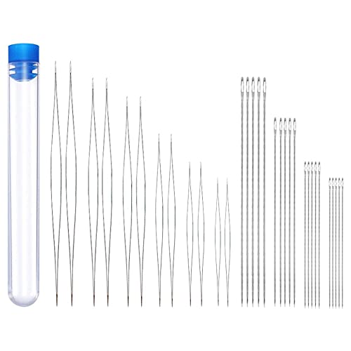 Zasvec Agujas de Abalorios 32 Piezas Agujas para Cuentas Agujas de Cuentas de Ojo Grande Agujas de Perlas Agujas de Perlas Rectas Largas con Botella de Aguja Cover
