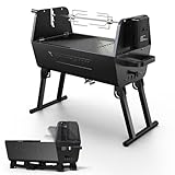 Brand-Man Portable Charcoal Grill with Motor, 2-in-1 Outdoor BBQ Grill with Spit Roaster, Foldable Camping Grill, Tailgating Barbecue, Backyard...
