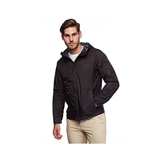 Tommy Hilfiger Jaqueta de chuva masculina leve e respirável à prova d'água, Preto, M