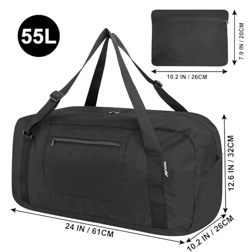 Image of HOLYLUCK Foldable Travel Duffel Bag For Women & Men Luggage Great for Gym, A-Black-55L, 55L