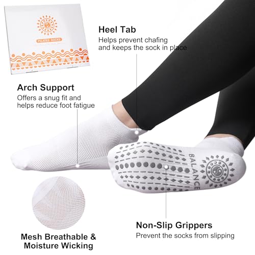 Grip Pilates Socks Ankle for Women, Yoga Non Slip Socks for Barre Workout Gym Hospital Sticky Slipper Socks 3 Pairs4