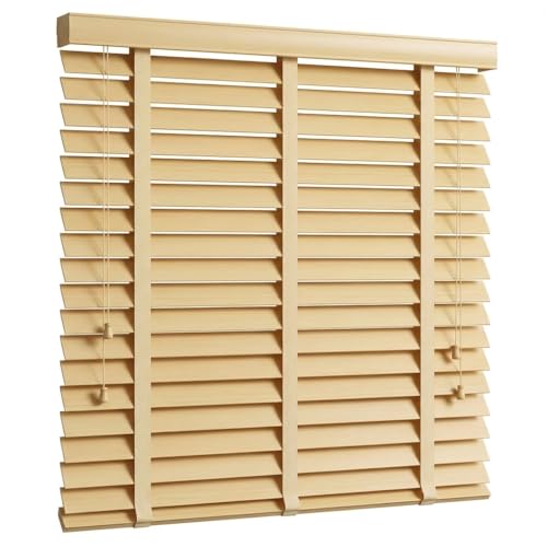 EVOZEN 2' Slats Wood Blinds for Indoor Windows with Classic Valance, Custom Room Darkening Solid...