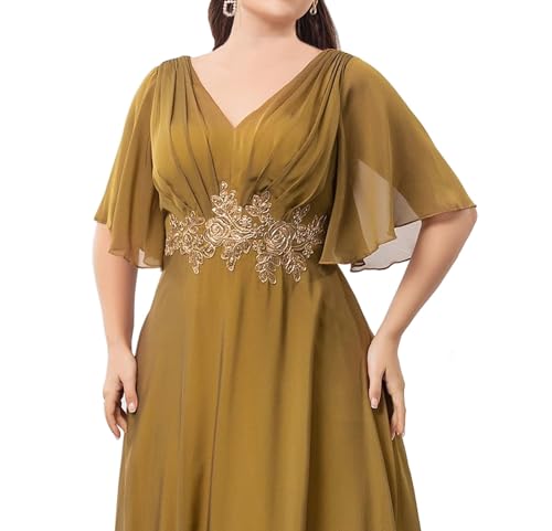 Short Sleeve Mother of The Bride Dresses Plus Size Chiffon Appliques Formal Evening Dress with Pocket2