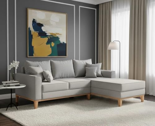 Sofá Beny com Chaise Direita, 2,00x1,40m, 3 Lugares, Linho, Base ...