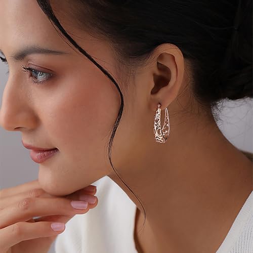 Image of TRUESILVER ACPL 925 Sterling Silver BIS Hallmarked Filigree Hoop Earrings for Women & Girls | Lightweight Designer Oval /Round Hoops | Everyday Wear | Gift for Her