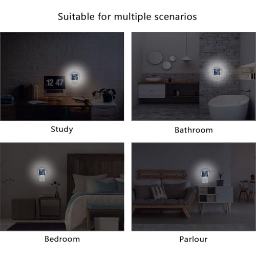 Image of Stained Glass Blue Pattern Night Lights 2 Pack Plug-in Wall Led Nightlight Auto Dusk-to-Dawn Sensor Lamps for Bedroom Kitchen Bathroom
