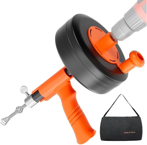 Spirale de nettoyage de tuyaux de 7,6 m avec embout de perçage, mode d'entraînement flexible 2 en 1 (électrique et manuel), spirale de déboucheur pour tuyaux de cuisine/salle de bain + gants ménagers