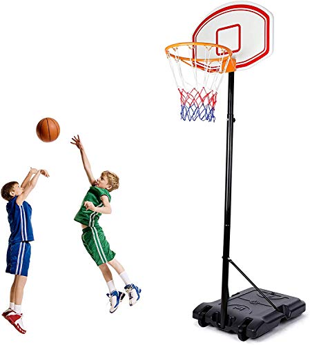 Amzdeal Portable Basketball Hoop, Basketball System Height Adjustable for Kids Youth, Basketball Goal W/Basketball Backboard, Wheels, Basketball Net, Suitable for Indoor Outdoor Use