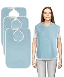 3 Pack Waterproof Premium Terry Adult Bibs for Women Men Seniors Blue