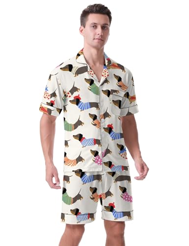 Men Pajamas Sets Shark Short Sleeve Sleepwear Button-Down PJs Sets Two-Pieces Loungewear with Pockets4