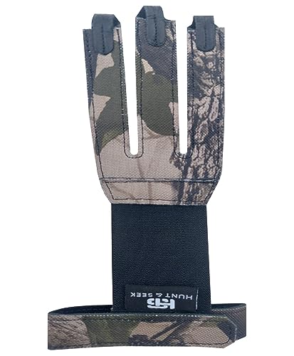 Hunt & Seek Archery Glove Finger Tab Accessories - Fabric Hunting Glove for Recurve & Compound Bow - Three Finger Guard Unisex - Camo (Large)