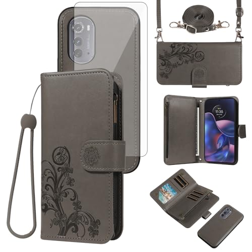 Protection Moto Edge 2022 XT2205 étui portefeuille zippé verre trempé 5G