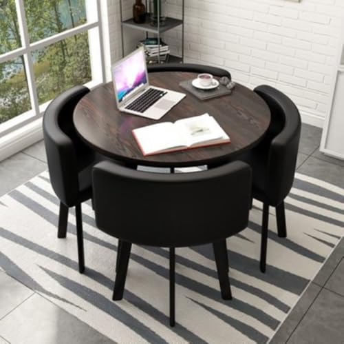 Image of Round Faux Marble Reception Table and Chairs Set, Dining Table Set for 4, Space Saving Reception Desk for Home and Apartment, Office, Conference Room, Lounge