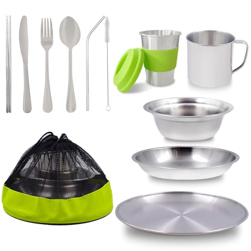 Acelane Camping Mess Kit Camping Plates Dishes Stainless
