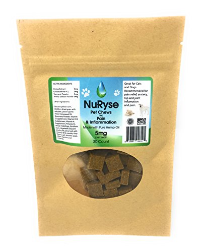NuRyse Hemp Oil Dog Treats for Pain: Anti-Inflammatory Omega 3 Supplement with Glucosamine & Turmeric - Pain Relief for Pet Joints, Hips, Arthritis - 30 Count - 5mg per Treat - Pork Flavored