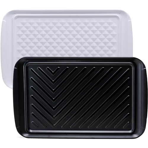 ZAROCRUS Grilling Prep and Serve Trays, BBQ Tray for Raw and Cooked Food, Melamine Marinating Serving Platter and Grill Tray for Outdoor, Parties and BBQ, Food Trays, Set of 2, Black and White