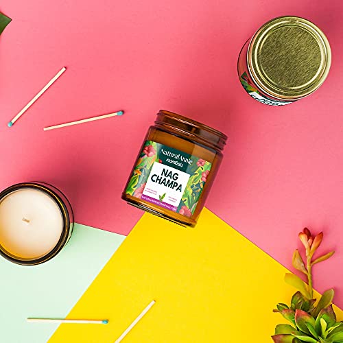 Naturalannie Essentials Apothecary Amber Jar Nag Champa Incense Scented Soy Candle - 9Oz Relaxation| Positivity, Yoga, Meditation #TOP1
