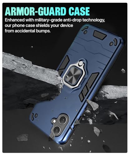 Image of WOW IMAGINE Shock Proof Back Case Mobile Cover for Samsung Galaxy F05 | Galaxy M05 | Galaxy A05 | Back Cover Case (Tough Armor | Hybrid PC + TPU | Ring Holder & in-Built Kickstand | Blue)