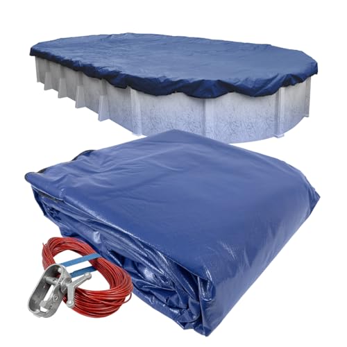 Pool Mate 15 x 30 ft Industrial Blue Winter Oval Pool Cover for Above Ground Pools 4 ft Overlap (19 x 34 ft Cover Size) Solid 14 x 12 Scrim 4.5 oz/yd2 20-Year Warranty Style: 201530-4PM