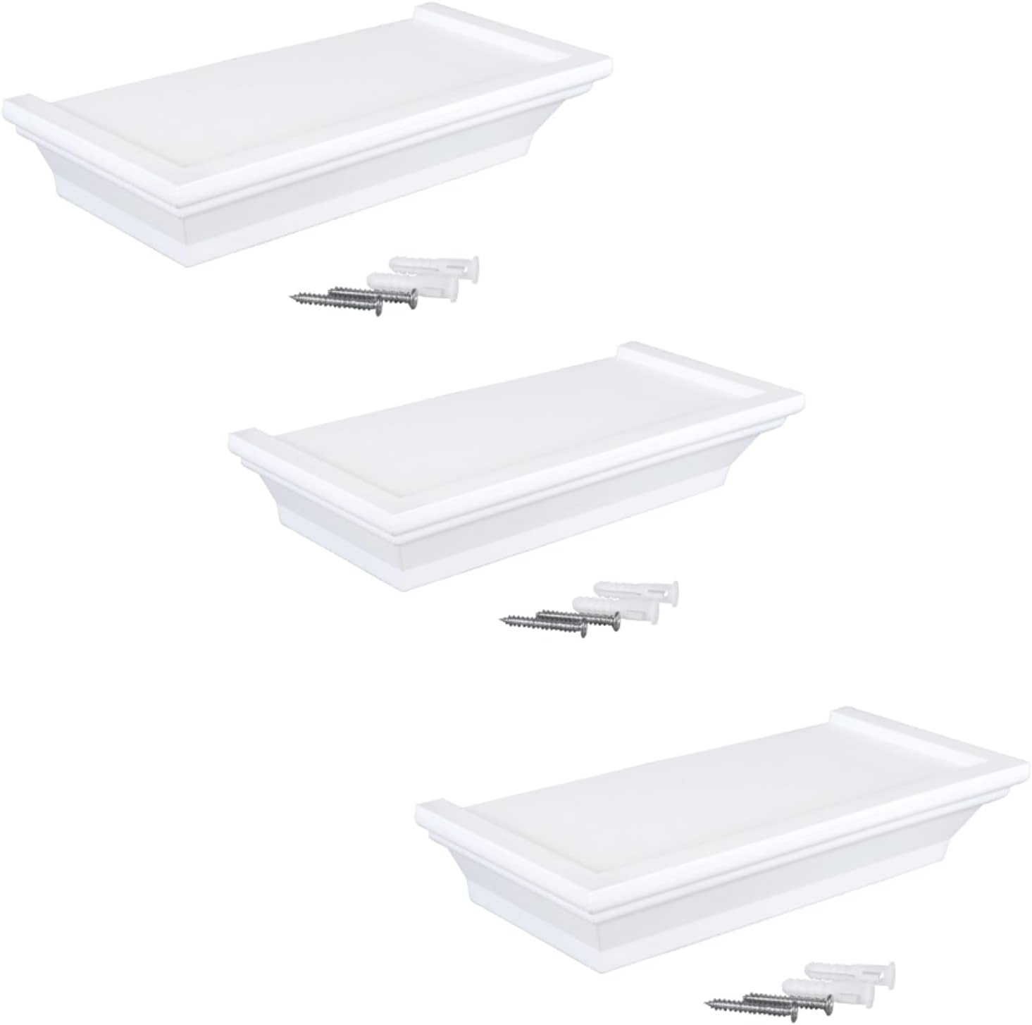 TopNotch Outlet White Floating Shelfs (3 Pcs) Plastic Shelve Set - Easy to Add Simple Yet Effictive Chic Touches to Your Space - Mini Wall Shelving - Home Decor