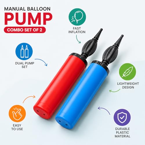 Image of Manual Balloon Pump Pack of 2 | Balloon Pump Machine Hand | Balloon Pumper | Balloon Inflator Pump for Latex Balloon, Foil | Balloon Air Pump Birthday Party & Decoration