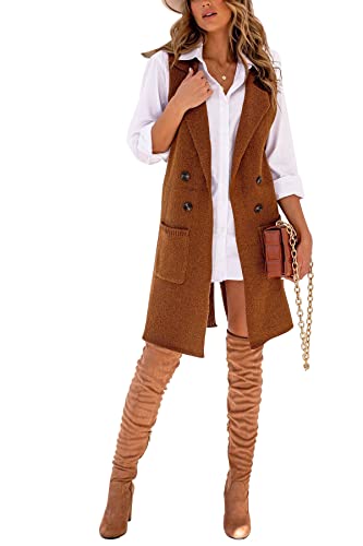 Danedvi Women Open Front Lapel Collar Cardigan Vest Button Down Long Sweaters Cardigan Solid Outerwear Coats4