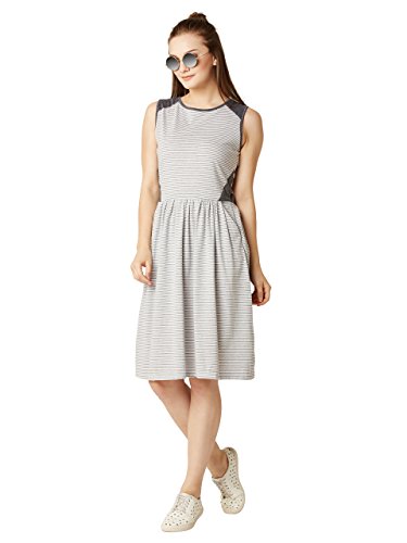 Image of Miss Chase Women's Grey and White Striped Skater Dress
