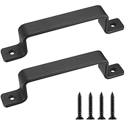 HAOCHEN Manijas de puerta de hierro fundido vintage resistentes, juego de 2, color negro, ideales para exteriores, garajes, armarios e interiores