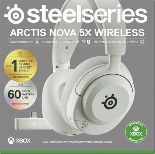 Arctis Nova 5X Bianco - Cuffie Xbox Wireless - Driver magnetici al neodimio - 100+ preset audio - Batteria 60 HR - 2,4GHz o BT - Microfono ClearCast Gen2.X - Xbox, PS5, PC, Cellulare - Cuffia gaming - Immagine 14